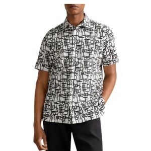 Ted Baker Caird TB Print Button Up Shirt Ted Size 4 US Size L Slim Fit Stretch